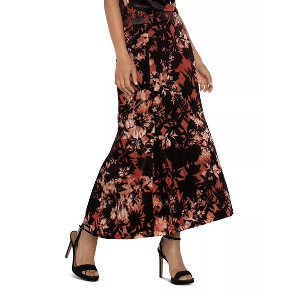 Liverpool Los Angeles Women Fire Opal Velvet Boho Elegant Maxi Skirt Size 4/27 - Picture 1 of 3